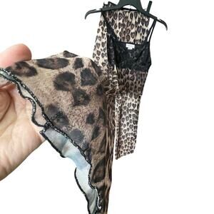 Paris Hilton Leopard Mesh Cami Wide Leg Lounge Set  Size M NWT